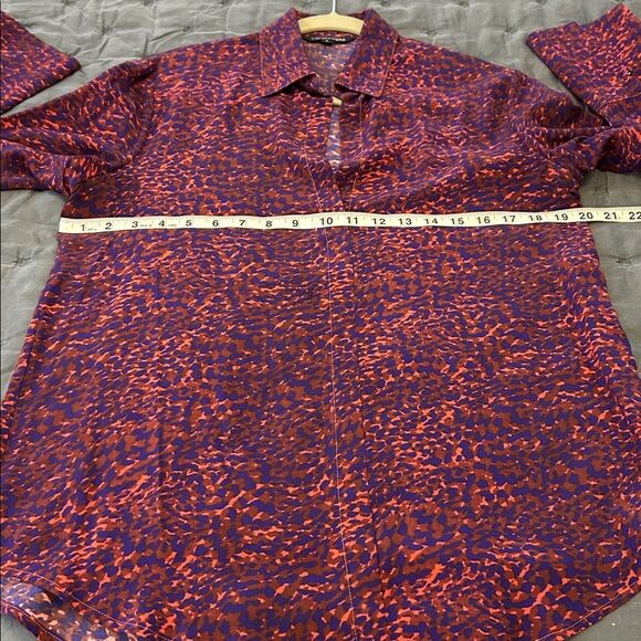 Catherine Gee 100% Silk Purple Red Abstract Print Button-Up Popover Shirt Small - Picture 6 of 7